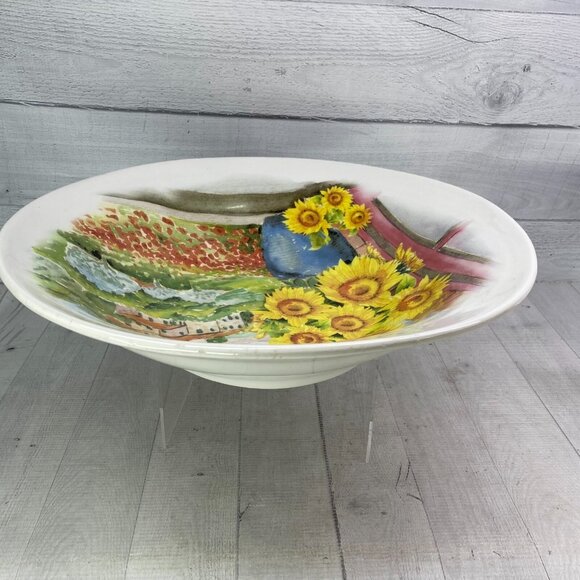 Ceramica Cuore CU415  Yellow Sunflowers Vase Landscape Italy 16" Serving Bowl - Picture 3 of 16